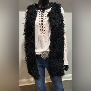 New furry faux fur black vest from Love Point sz Small S NWT rodeo ready